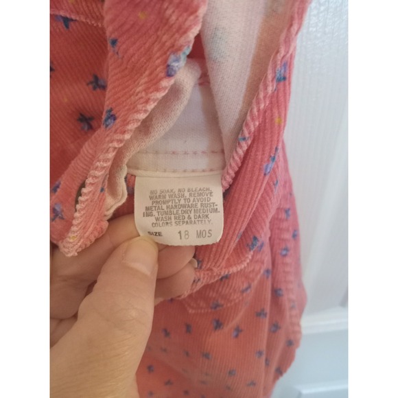 VTG 80s OshKosh B'gosh Pink Floral Print Corduroy Bib Overalls 18 Months - Picture 4 of 16